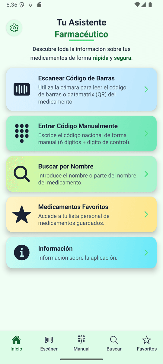 Vista previa de la aplicación Medi Info mostrando información de medicamentos