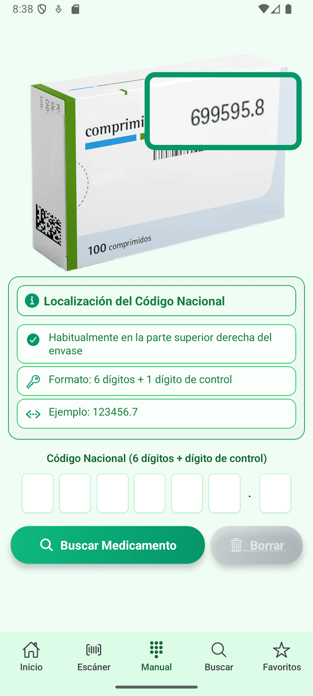 Entrada manual de código nacional