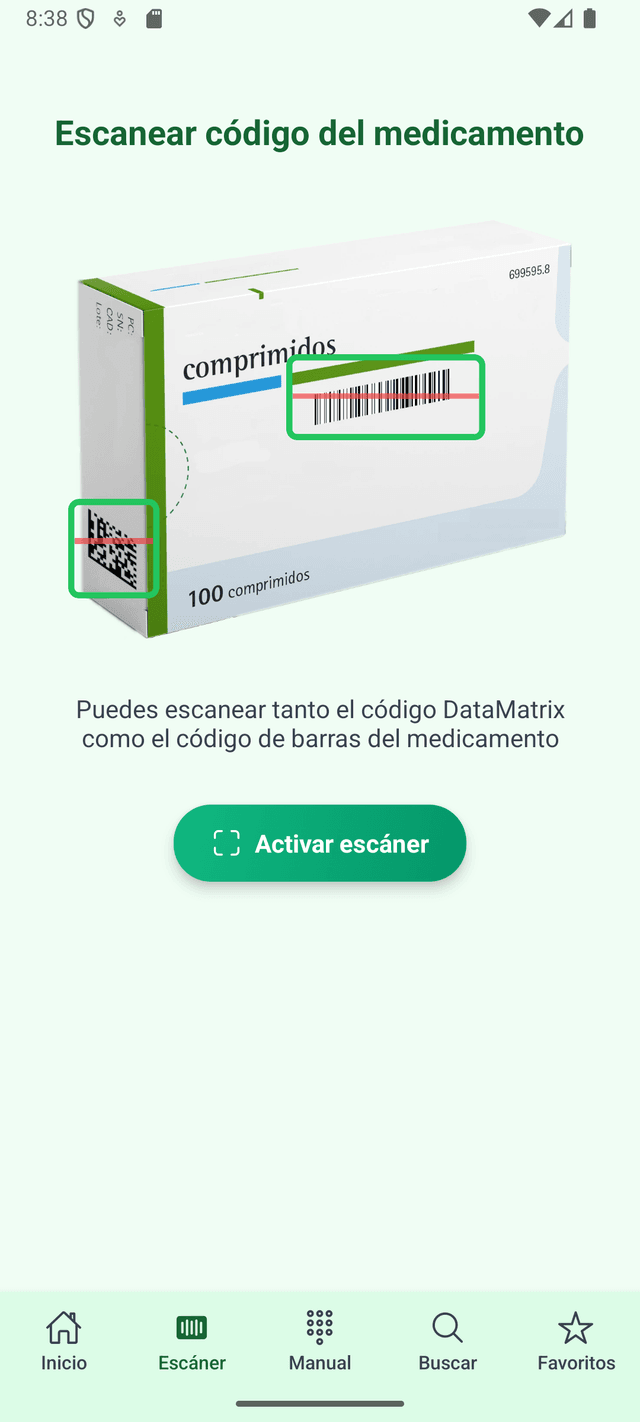 Pantalla de escáner de códigos
