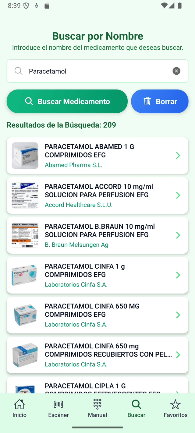 Pantalla de búsqueda de medicamentos